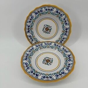 Set of 2 Williams Sonoma Savona Portugal 10.5" Pasta Bowl Floral Blue Yellow